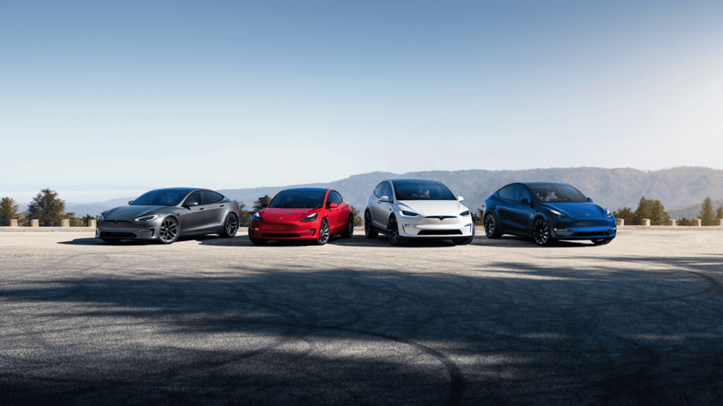 Image showcasing Tesla Model 3, S, Y and X