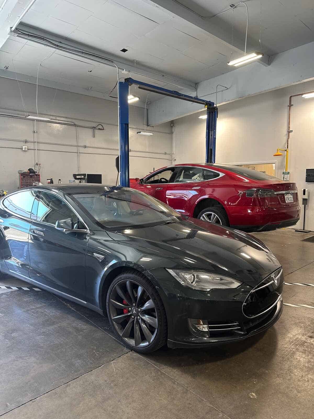 Image showcasing Tesla Model S and Tesla Model 3 at Earthling Automotive for electric vehicle service