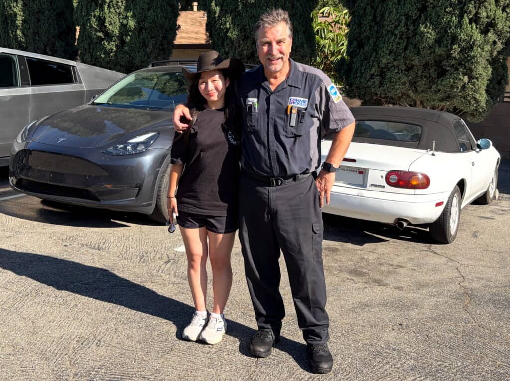 Grace with Scott Brown at Connie and Dick's Service Center