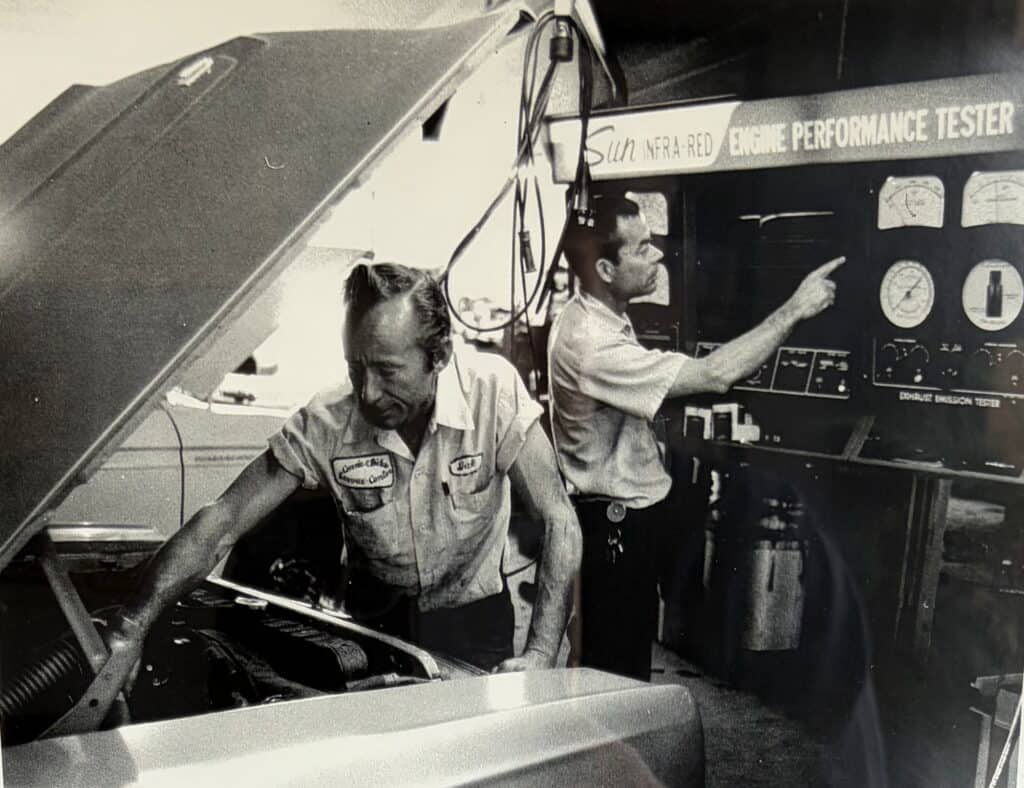 Connie and Dick with their Sun Infra-Red Engine Performance Tester